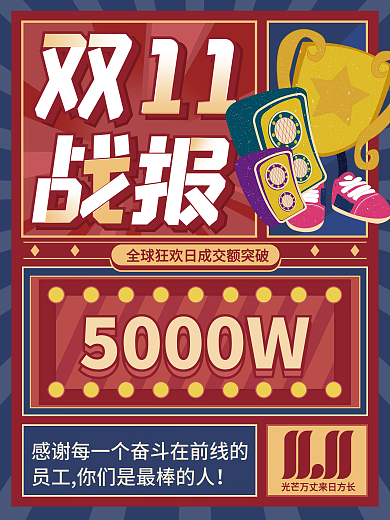 复古风双十一战报海报