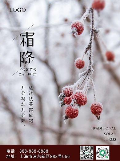 原创简约创意霜降二十四节气摄影图海报
