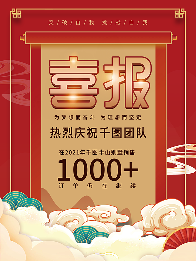 简约国潮风红色销售喜报战报海报