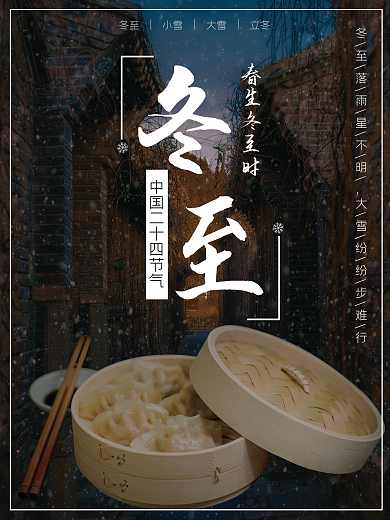 二十四节气冬天冬至节日海报下大雪
