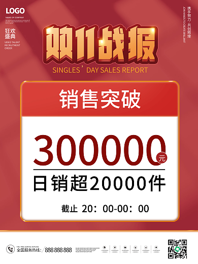 扁平简约双十一双11购物节喜报战报