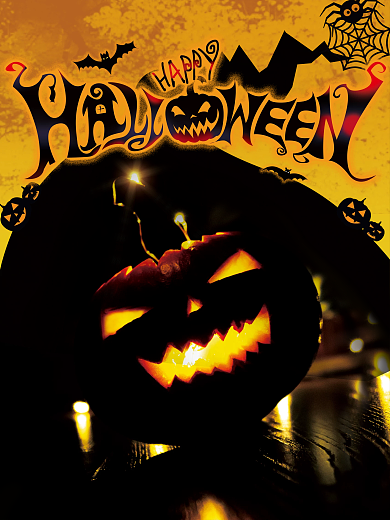 南瓜万圣节南瓜海报暗黑风蝙蝠