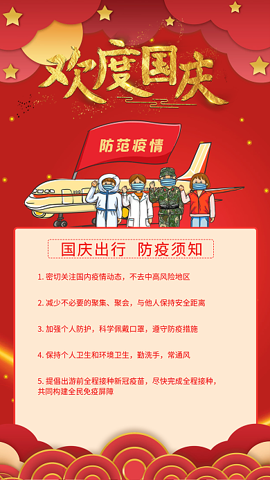 国庆旅游出行防疫防控手机海报