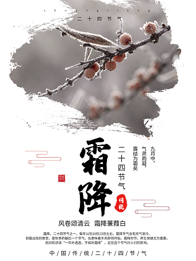 简约霜降二十四节气宣传海报