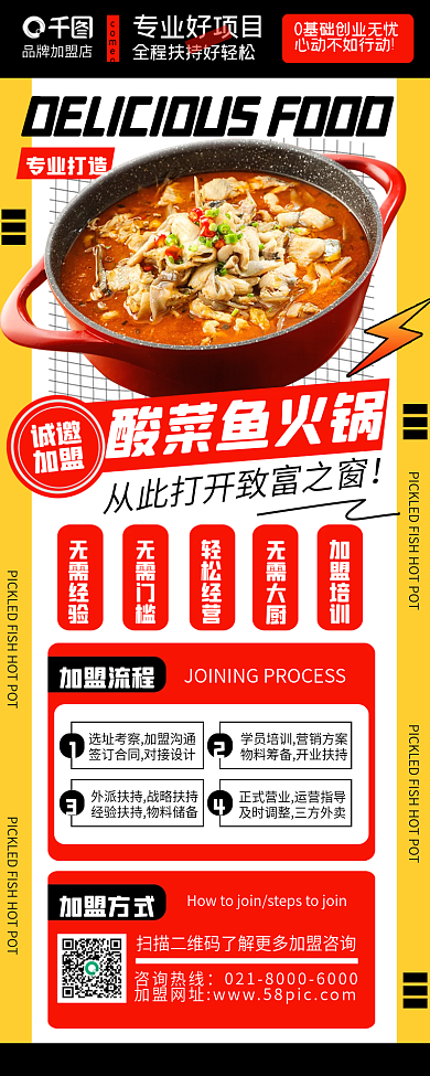餐饮加盟招商营销潮流创意几何手机海报