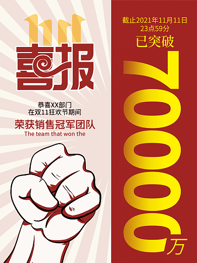 大气创意双十一喜报双11战报宣传海报