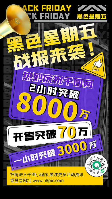 黑色星期五战报潮流时尚酸性手机海报