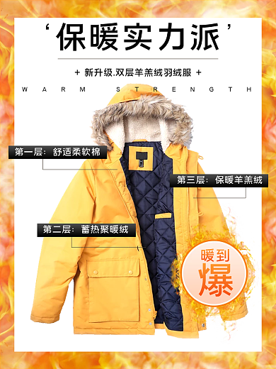 服饰材质羽绒服冬季保暖加绒加厚主图