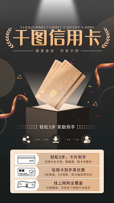 信用卡活动促销金融理财手机海报商务风黑金