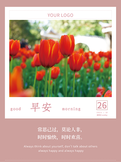 早安海报心语短句郁金香花卉朋友圈配图日签