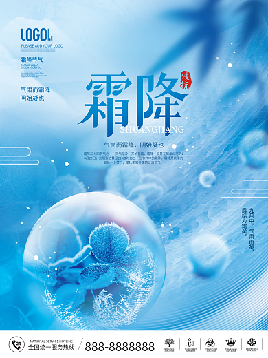 简约风冬季结霜二十四节气霜降节日宣传海报