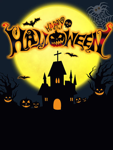 万圣节海报暗黑月亮蝙蝠蜘蛛南瓜节日派对