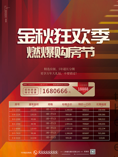 红色大气地产家居房地产金秋购房热销海报