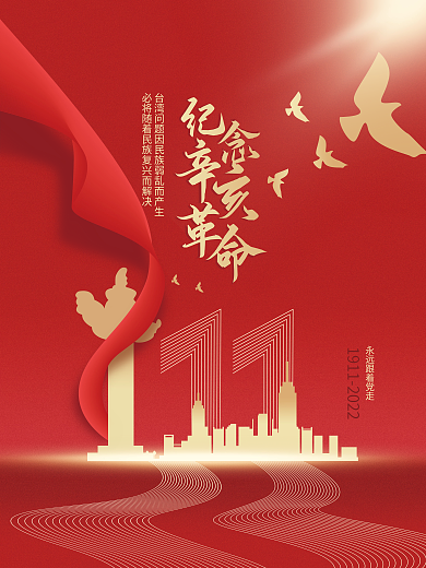 简约党建红色纪念辛亥革命海报