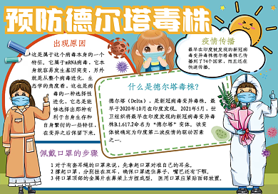 德尔塔毒株预防新冠防疫手抄报