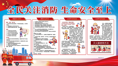 党建风消防宣传日知识科普内容宣传型展板