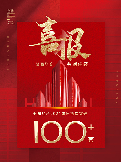 创意大气喜庆房地产成交喜报战报销售海报