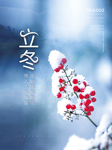 简约立冬节气海报冬季植物24节气背景素材