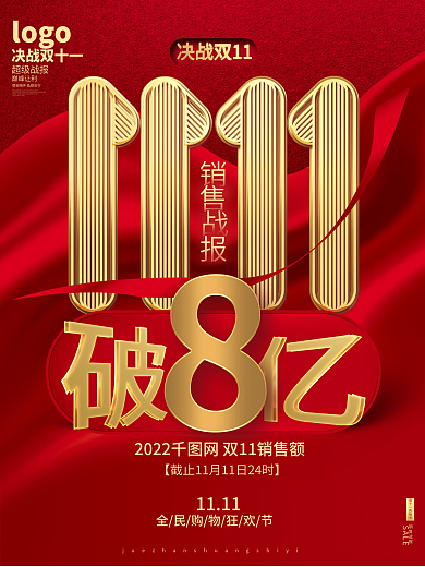 红色喜庆双十一购物节销售战报宣传海报