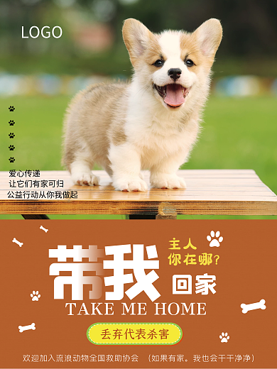 关爱流浪动物带我回家公益海报