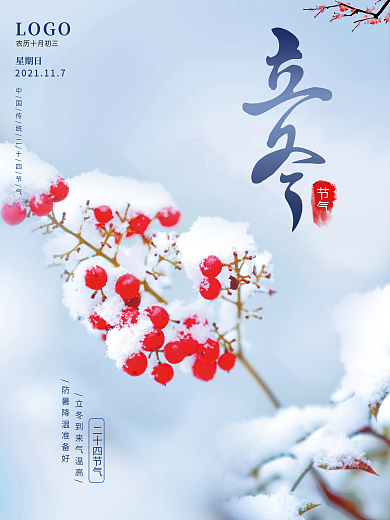 原创简约二十四节气立冬霜降节气节日海报