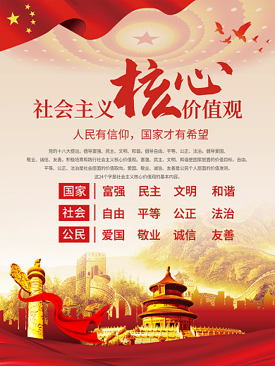 人民有信仰社会主义核心价值观党建展板海报