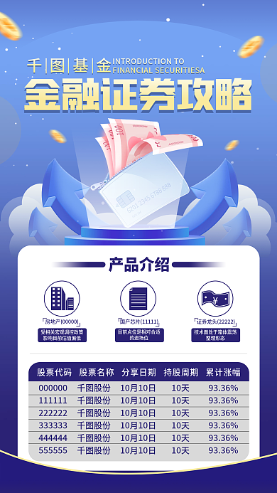 金融证券产品宣传手机海报简约风商务风