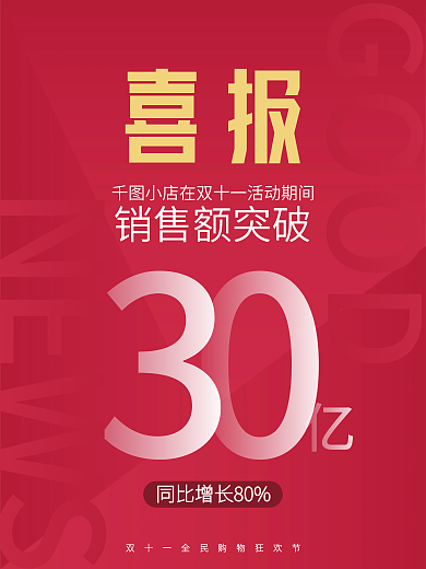矢量红色扁平简约双十一购物节喜报