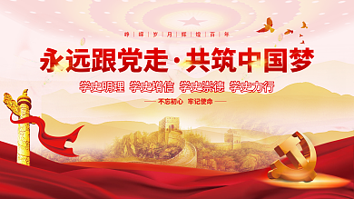 党建风建党百年党史中国梦不忘初心党政展板