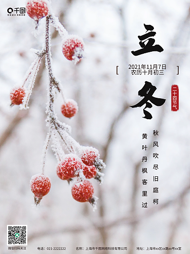 简约立冬二十四节气冬季冬天下雪霜海报