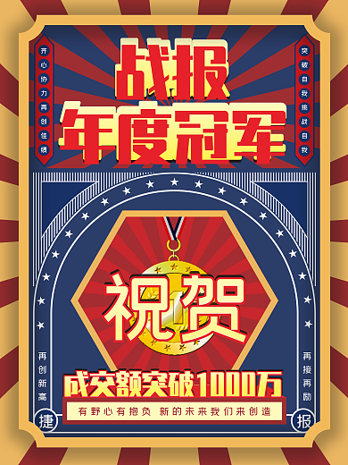 复古创意员工销售喜报战报海报