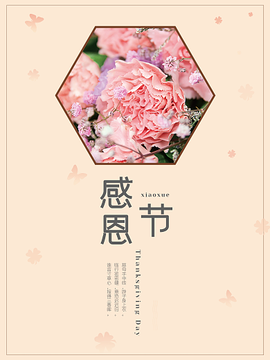 粉色康乃馨浅色文艺简约感恩节节日海报