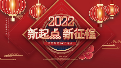 国潮喜庆企业年终晚宴年会标语展板