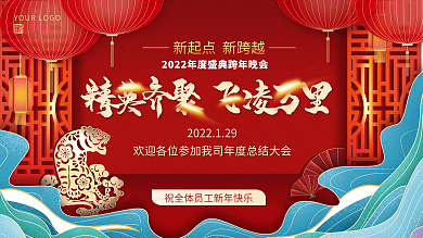 中国风大红国潮喜庆公司企业年终晚宴海报