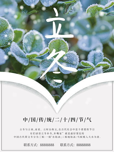简约传统二十四节气立冬霜降宣传海报