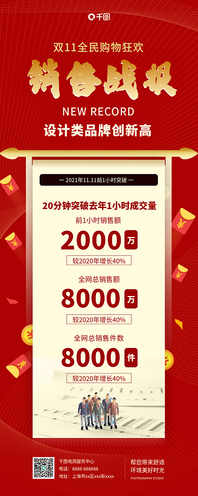 科技风销售战报长图海报