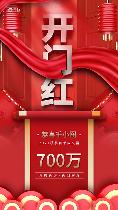 开门红喜报红色绸带卷轴手机海报