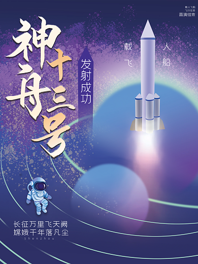 原创神舟十三号发射成功海报