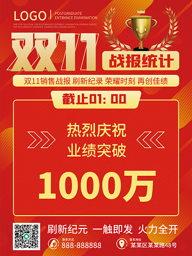 淘宝双十一教育机构喜报销售战报宣传海报