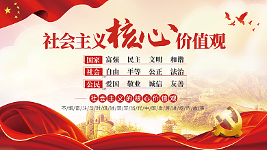 建党百年社会主义核心价值观党建风节日展板