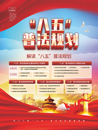 简约党建风八五普法规划宣传海报