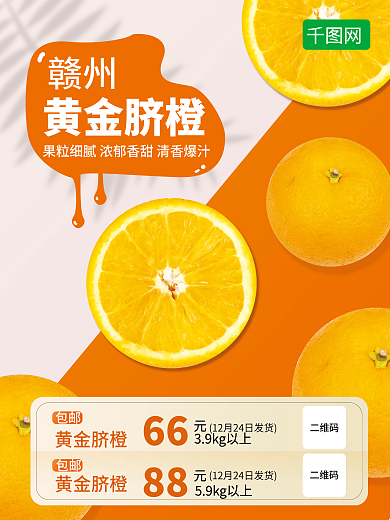 简约水果赣橙新鲜上市订购海报