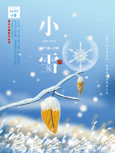 简约插画风冬季小雪节日节气海报二十四节气