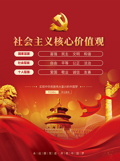 党建风建党百年社会主义核心价值观党史海报