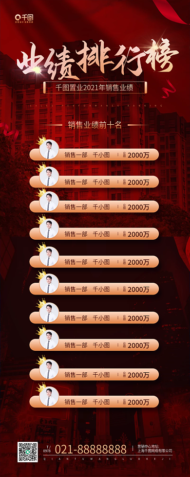 房地产销售业绩排行榜红色手机海报