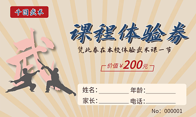 武术课程体验券 代金券