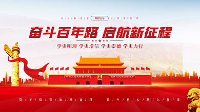党建风建党百年党史中国梦不忘初心党政展板