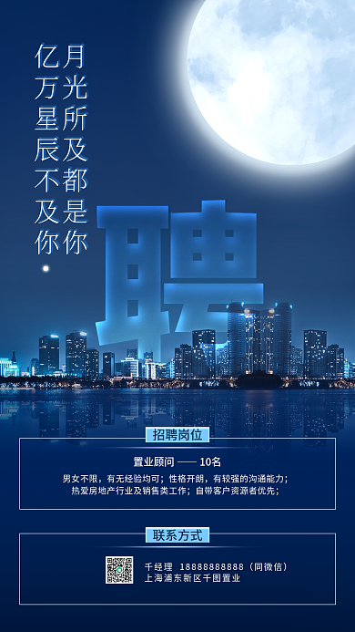 创意合成简约房地产招聘手机海报