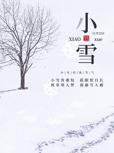 简约留白小雪节日海报