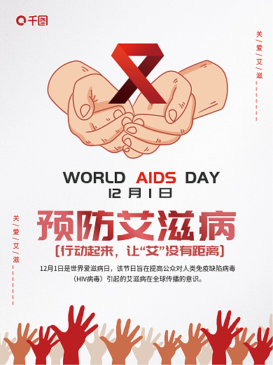 红色简约预防艾滋病世界艾滋病日海报